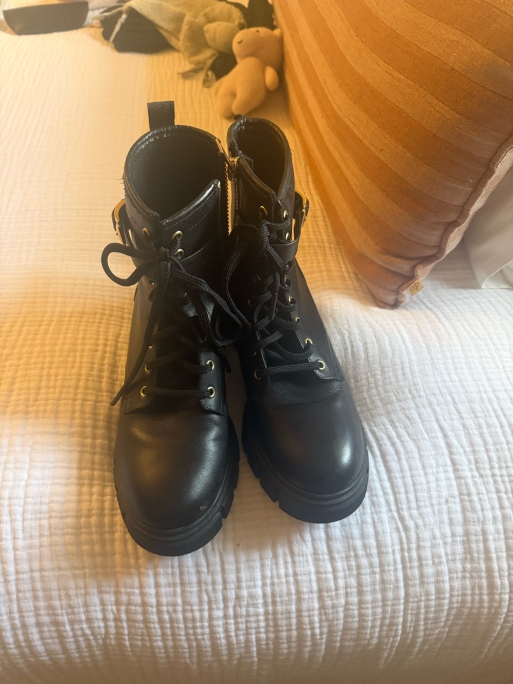 Thursday Boot Company Black Lace-Combat Boots with Gold Buckle Detail- coda - Picture 3 of 3